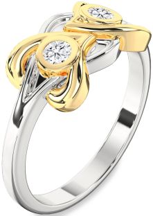 Diamond Silver & 10K gold Heart Two Stone Ring
