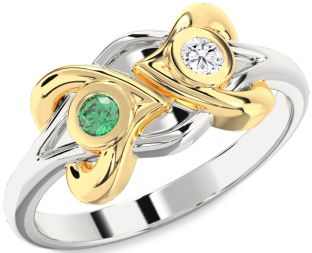 Gold Silver Heart Two Stone Promise Ring