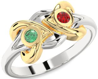 Emerald Platinum & Yellow Gold Heart Two Stone Birthstone Ring