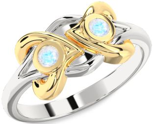 Moonstone Gold Silver Heart Two Stone Ring