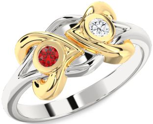 Emerald Platinum & Yellow Gold Heart Two Stone Birthstone Ring