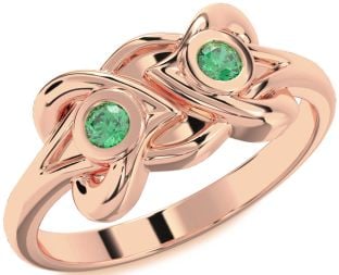 Emerald Rose Gold Heart Two Stone Birthstone Ring