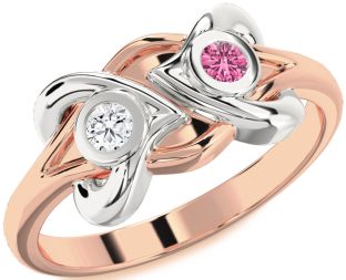 Rose Gold Silver Heart Two Stone Promise Ring