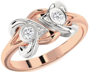 Diamond White Rose Gold Heart Round Two Stone Ring