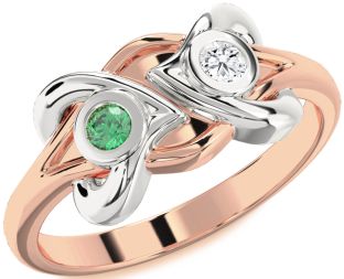 Rose Gold Silver Heart Two Stone Promise Ring