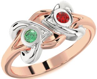 Emerald Platinum & Rose Gold Heart Two Stone Birthstone Ring