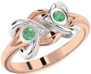 Emerald Platinum & Rose Gold Heart Two Stone Birthstone Ring