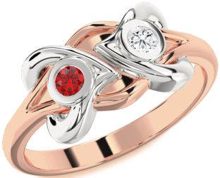 Emerald Platinum & Rose Gold Heart Two Stone Birthstone Ring