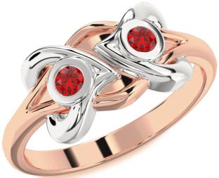 Emerald Platinum & Rose Gold Heart Two Stone Birthstone Ring