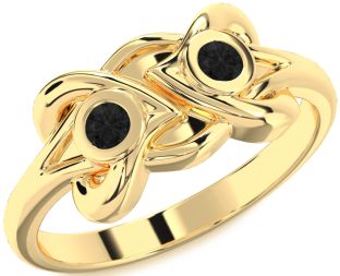 Black Diamond Gold Silver Heart Two Stone Ring