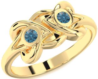Blue Diamond Gold Silver Heart Two Stone Ring