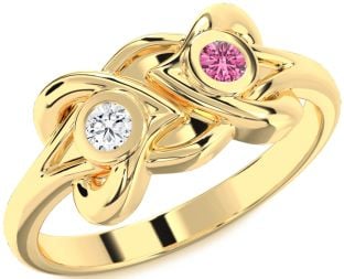 Gold Silver Heart Two Stone Promise Ring