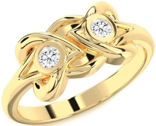 Diamond Gold Heart Round Two Stone Ring