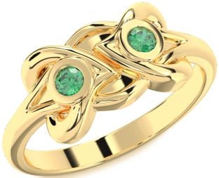 Emerald Gold Heart Two Stone Birthstone Ring