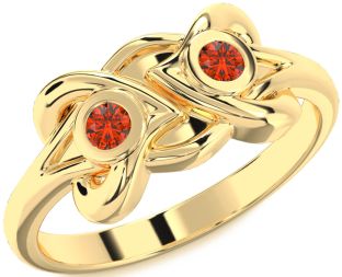Fire Opal Gold Silver Heart Two Stone Ring
