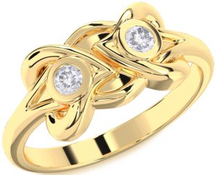 Salt & Pepper Diamond Gold Heart Two Stone Ring