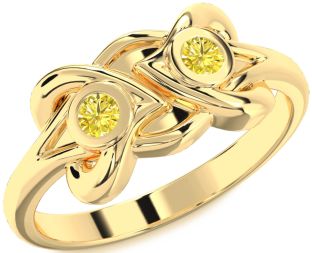 Yellow Diamond Gold Silver Heart Two Stone Ring