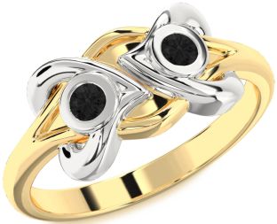 Black Diamond Gold Silver Heart Two Stone Ring