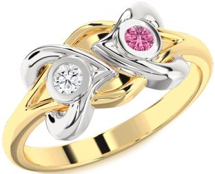 Gold Silver Heart Two Stone Promise Ring