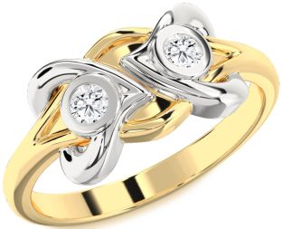 Diamond Platinum & Yellow Gold Heart Round Two Stone Ring