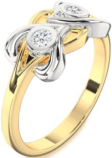 Diamond White Yellow Gold Heart Two Stone Ring