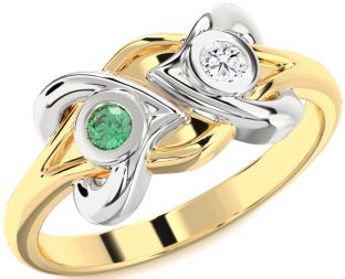 Gold Silver Heart Two Stone Promise Ring