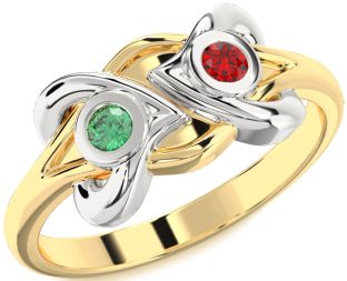 Emerald Platinum & Yellow Gold Heart Two Stone Birthstone Ring