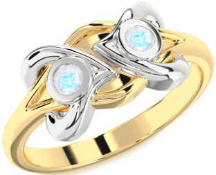 Moonstone Gold Silver Heart Two Stone Ring