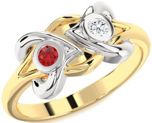 Emerald Platinum & Yellow Gold Heart Two Stone Birthstone Ring