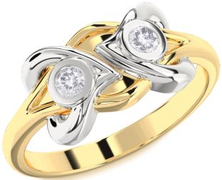 Salt & Pepper Diamond Gold Silver Heart Two Stone Ring