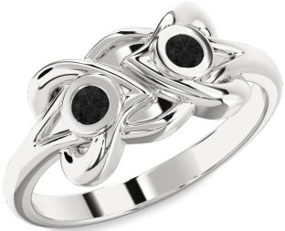 Black Diamond Silver Heart Two Stone Ring