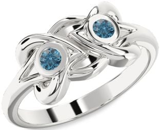 Blue Diamond Silver Heart Two Stone Ring