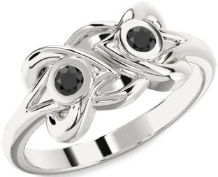 Black Onyx Silver Heart Two Stone Ring
