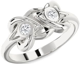 Diamond Silver Heart Round Two Stone Ring
