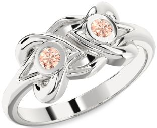 Morganite Silver Heart Two Stone Ring