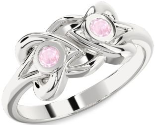 Rose Quartz Silver Heart Two Stone Ring