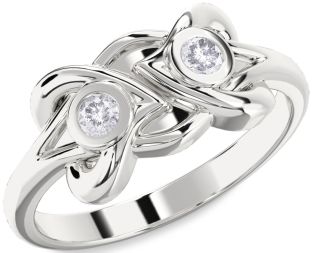 Salt & Pepper Diamond Silver Heart Two Stone Ring