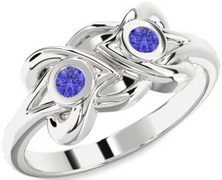 Tanzanite Silver Heart Two Stone Ring