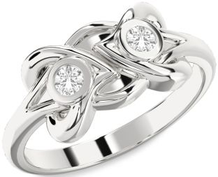White Sapphire Silver Heart Two Stone Ring