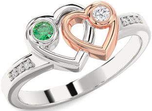 Diamond Platinum & Rose Gold Heart Two Stone Promise Ring