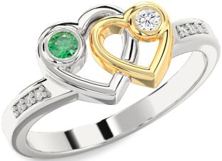 Diamond Gold Silver Heart Two Stone Promise Ring