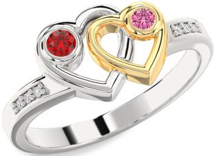 Diamond Gold Silver Heart Two Stone Promise Ring