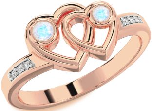 Diamond Moonstone Rose Gold Heart Two Stone Ring