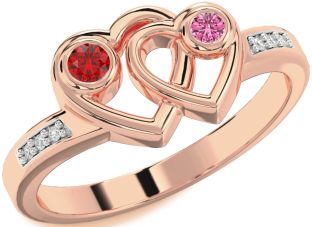 Diamond Rose Gold Silver Heart Two Stone Promise Ring