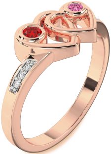 Diamond Rose Gold Heart Two Stone Promise Ring