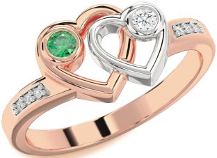 Diamond Rose Gold Silver Heart Two Stone Promise Ring