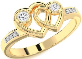 Diamond Gold Heart Round Two Stone Ring