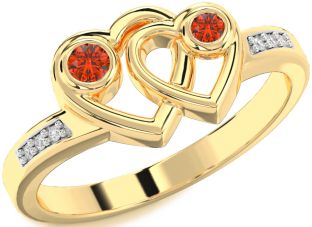 Diamond Fire Opal Gold Silver Heart Two Stone Ring