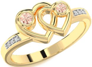 Diamond Morganite Gold Silver Heart Two Stone Ring