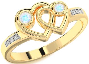 Diamond Moonstone Gold Heart Two Stone Ring